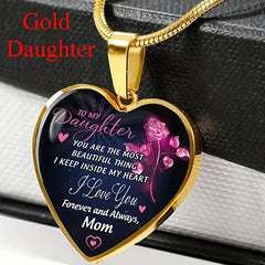 Daughter Love Pendant Snake Chain Peach Heart Alloy