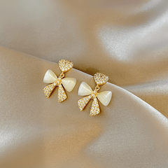 Cat Eye Stone Bow Drop Earrings for Trendy Style