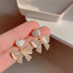 Cat Eye Stone Bow Drop Earrings for Trendy Style