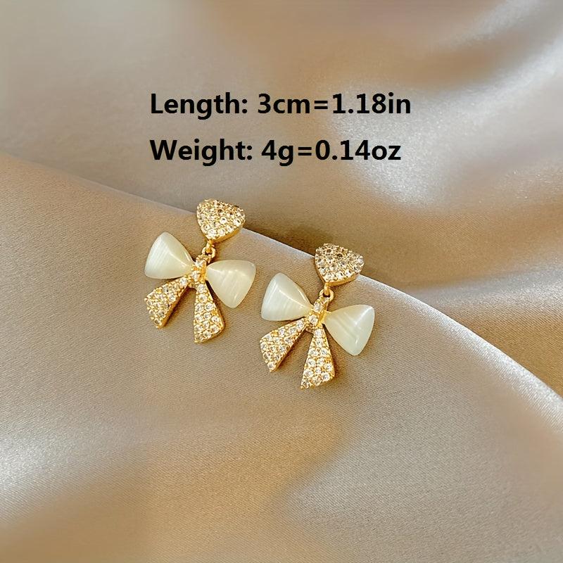 Cat Eye Stone Bow Drop Earrings for Trendy Style