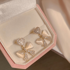 Cat Eye Stone Bow Drop Earrings for Trendy Style