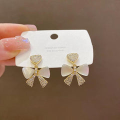 Cat Eye Stone Bow Drop Earrings for Trendy Style