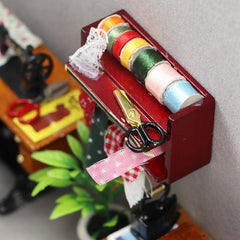 Toy House Mini Wooden Box Needle Thread Tool Holder Scene Accessories Cloth Box