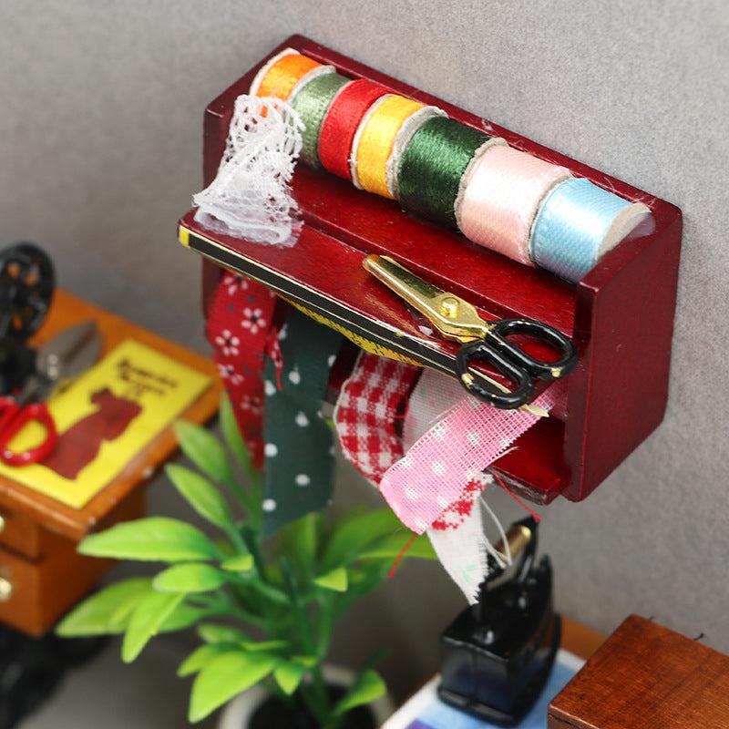 Toy House Mini Wooden Box Needle Thread Tool Holder Scene Accessories Cloth Box