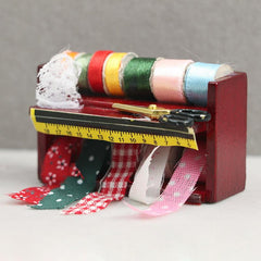 Toy House Mini Wooden Box Needle Thread Tool Holder Scene Accessories Cloth Box