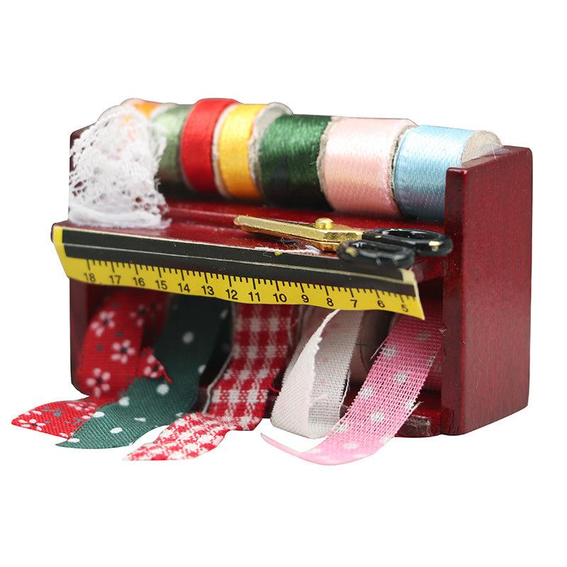 Toy House Mini Wooden Box Needle Thread Tool Holder Scene Accessories Cloth Box