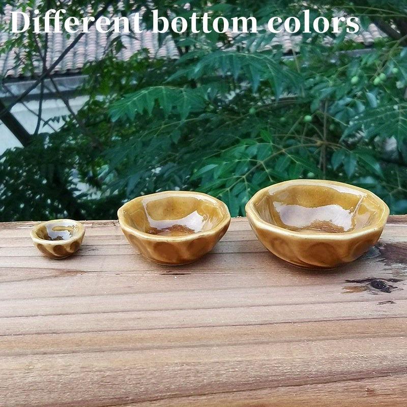 3pcs Retro Mini Ceramic Bowls Food Play Model Kitchen Utensils Play House Toy