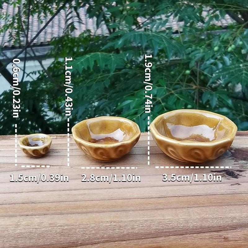 3pcs Retro Mini Ceramic Bowls Food Play Model Kitchen Utensils Play House Toy