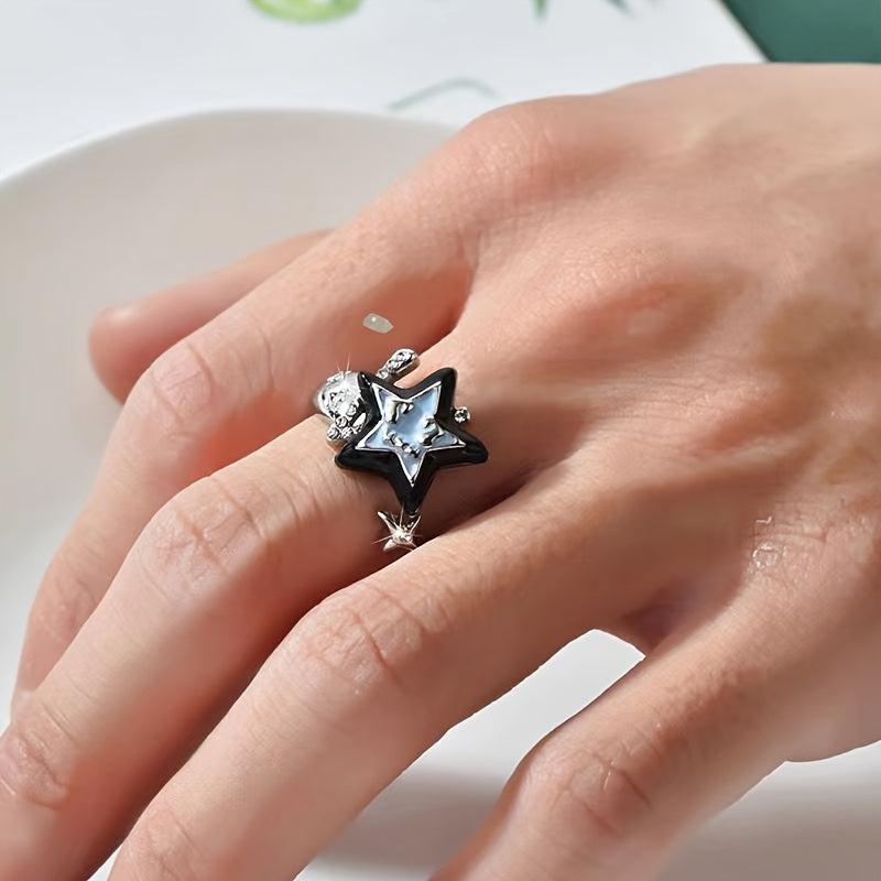 Vintage Pentagram Open Ring Adjustable Star Couple Ring