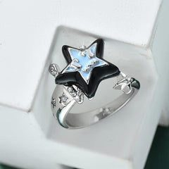 Vintage Pentagram Open Ring Adjustable Star Couple Ring