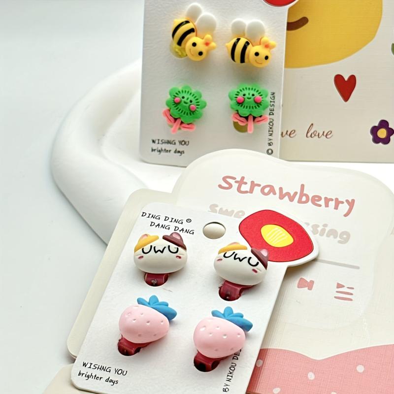 Kids Ears Clips Set Princess Flower Earrings Girls Dress Up Jewelry