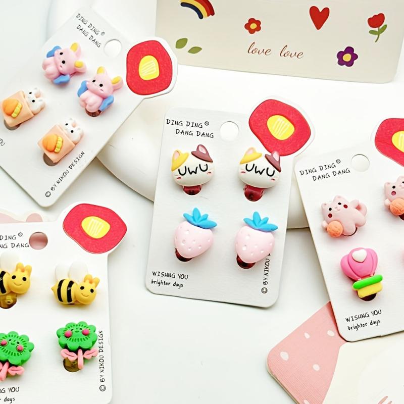 Kids Ears Clips Set Princess Flower Earrings Girls Dress Up Jewelry