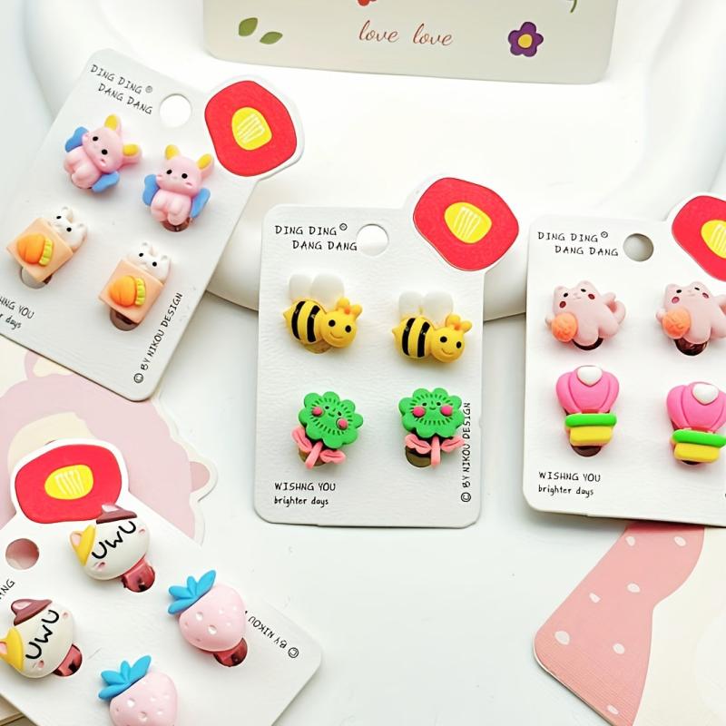 Kids Ears Clips Set Princess Flower Earrings Girls Dress Up Jewelry