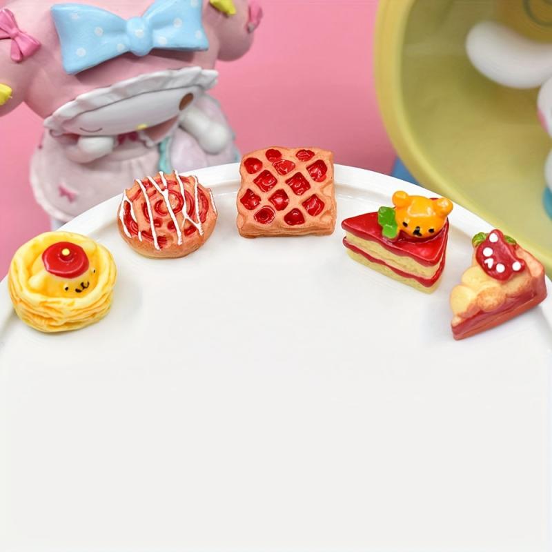 5pcs Red Jam Bread Teddy Cake Dollhouse Food Pretend Play