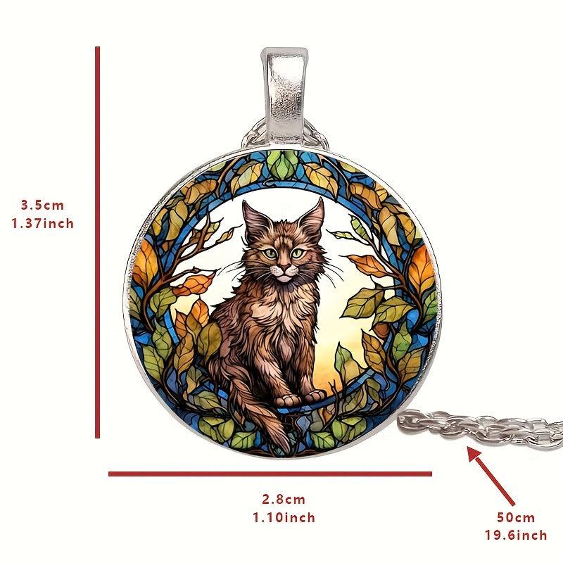 Cat Crystal Bead Pendant Necklace For Women Men