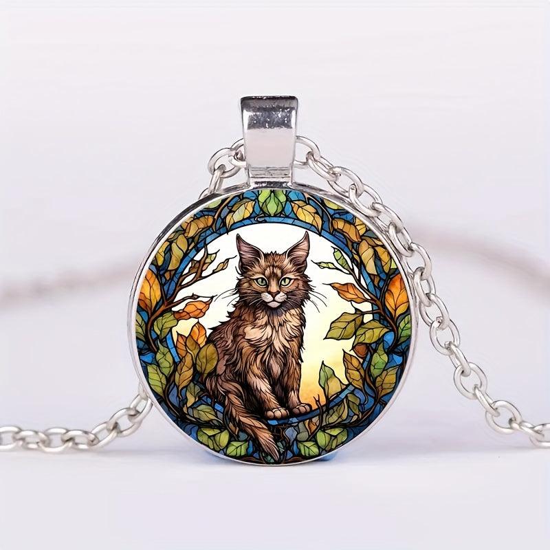 Cat Crystal Bead Pendant Necklace For Women Men