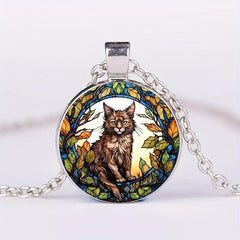 Cat Crystal Bead Pendant Necklace For Women Men