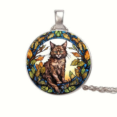 Cat Crystal Bead Pendant Necklace For Women Men