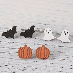Halloween Pumpkin Ghost Bat Stud Earrings Retro Goth Style