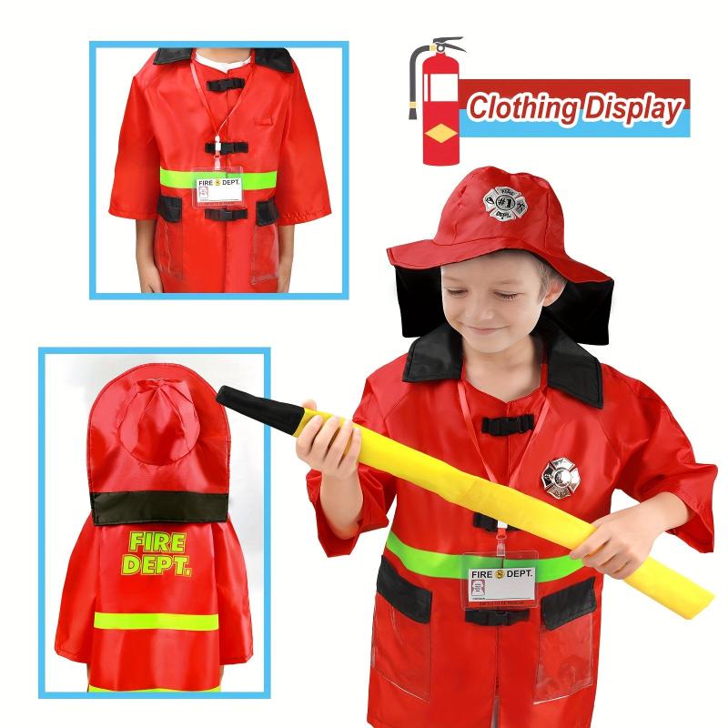Kids Fire Chief Costume with Toy Accessories Firefighter Role Play Dress Up Set