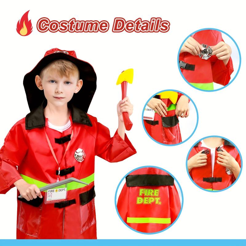 Kids Fire Chief Costume with Toy Accessories Firefighter Role Play Dress Up Set