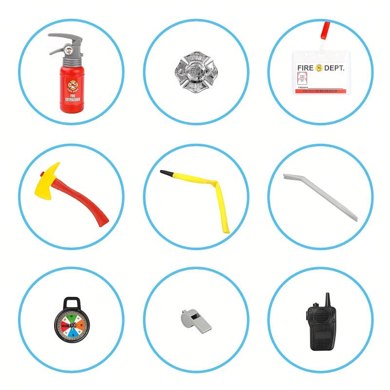 Kids Fire Chief Costume with Toy Accessories Firefighter Role Play Dress Up Set