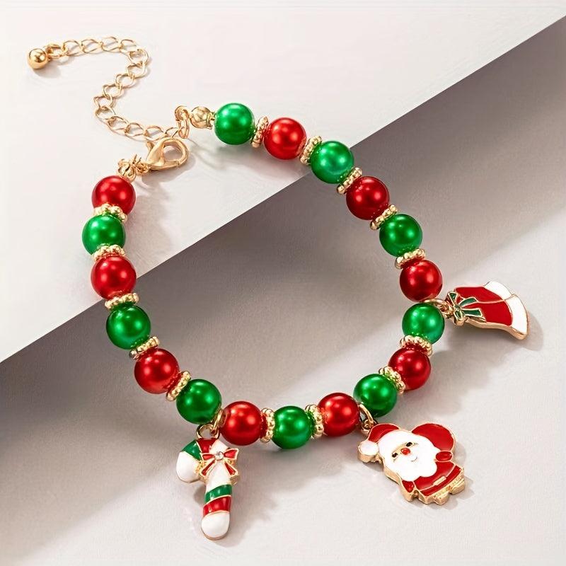 Christmas Adjustable Bracelet with Old Man Cane Pendant