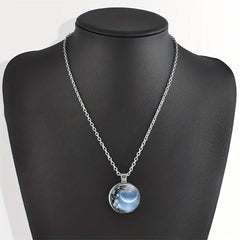 Round Moon Crystal Bead Pendant Necklace Holiday Gift