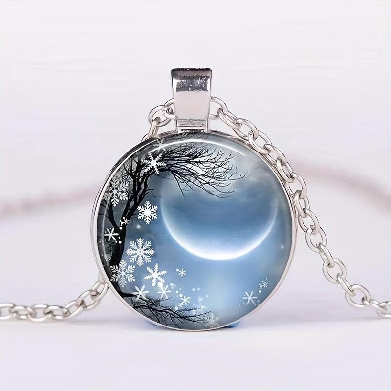 Round Moon Crystal Bead Pendant Necklace Holiday Gift