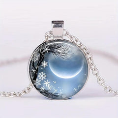 Round Moon Crystal Bead Pendant Necklace Holiday Gift