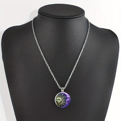 Round Sun Crystal Bead Pendant Necklace for Men and Women