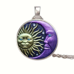 Round Sun Crystal Bead Pendant Necklace for Men and Women