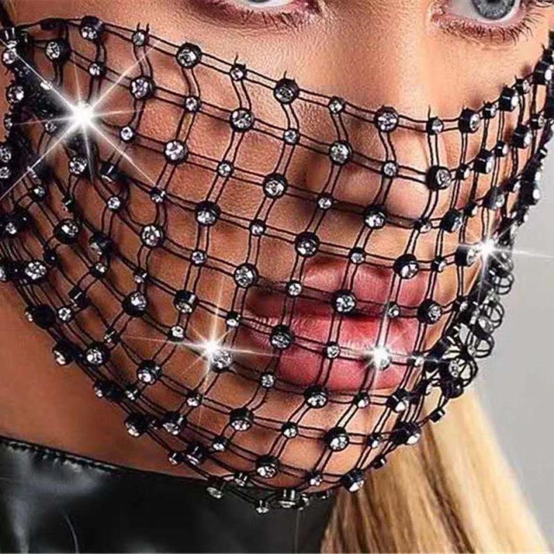 Rhinestones Mesh Mask Masquerade Crystal Halloween Masks Women Girls