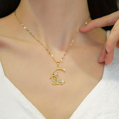 Moon Stars Pendant Necklace Stainless Steel Women Girl Chain Jewelry