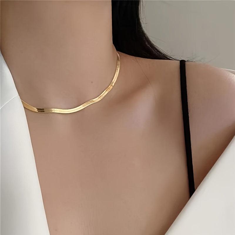 Silver Herringbone Chain Necklace for Women