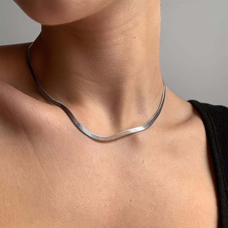 Silver Herringbone Chain Necklace for Women