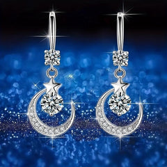 Moon Star Gemstone Drop Earrings With Sapphire Pendant