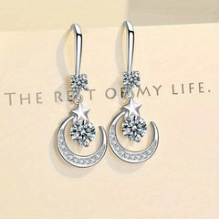 Moon Star Gemstone Drop Earrings With Sapphire Pendant