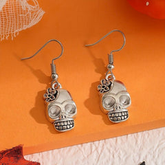Gothic Punk Style Halloween Silvery Skull Drop Earrings