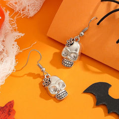 Gothic Punk Style Halloween Silvery Skull Drop Earrings