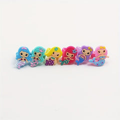 6pcs Kids Mermaid Ring Toy Soft Rubber Silicone Finger Random Style