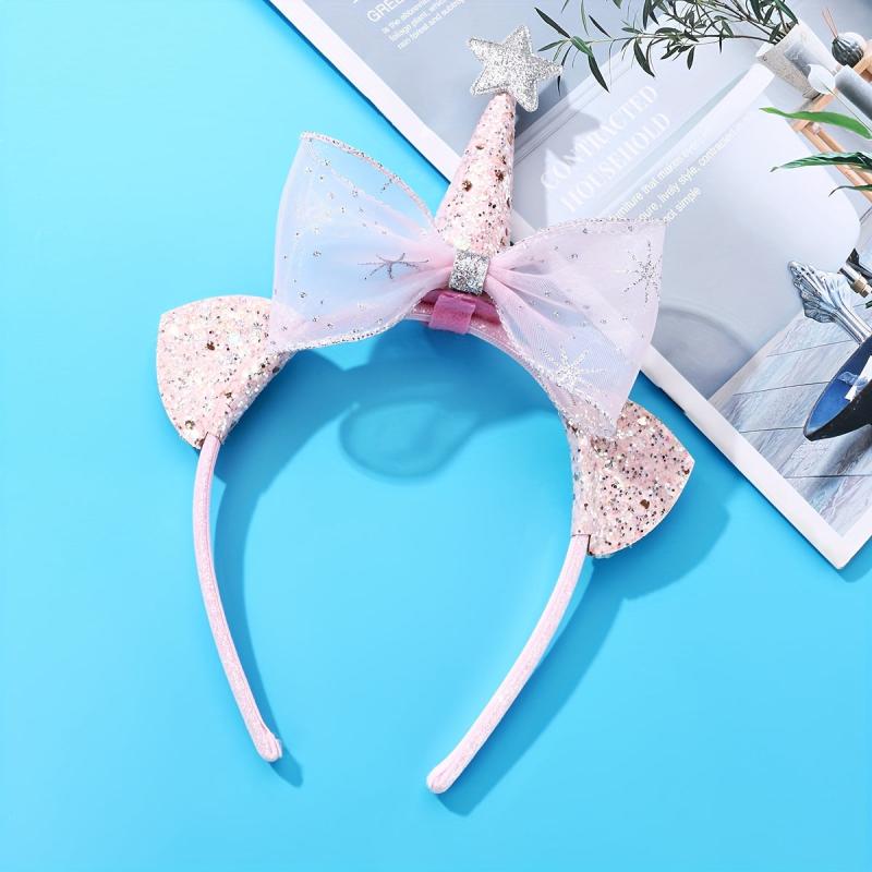 Pink Unicorn Organza Bow Plastic Headband for Girls