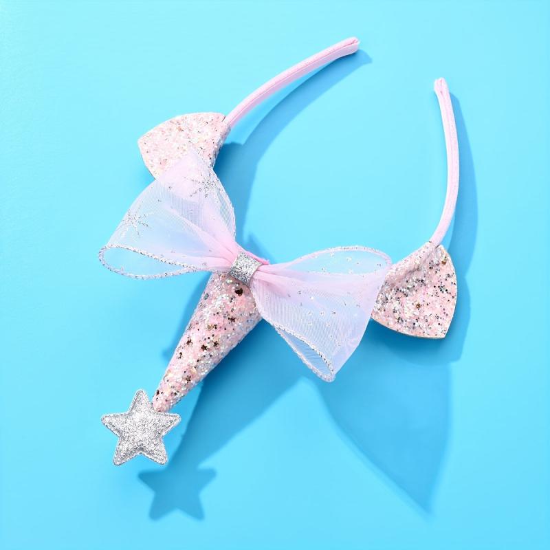 Pink Unicorn Organza Bow Plastic Headband for Girls