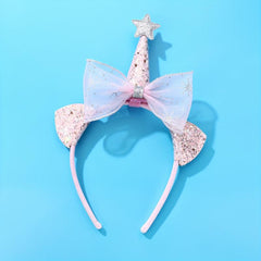 Pink Unicorn Organza Bow Plastic Headband for Girls