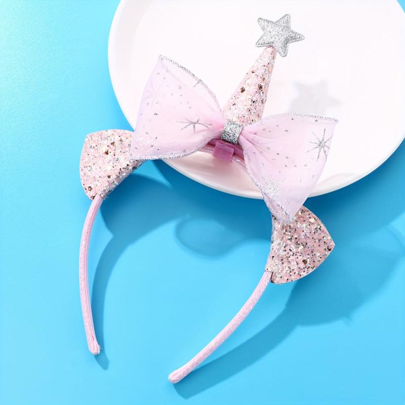Pink Unicorn Organza Bow Plastic Headband for Girls