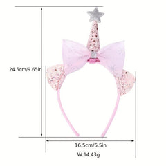 Pink Unicorn Organza Bow Plastic Headband for Girls