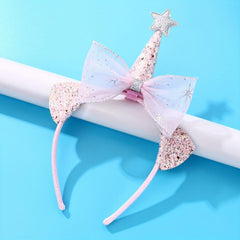Pink Unicorn Organza Bow Plastic Headband for Girls