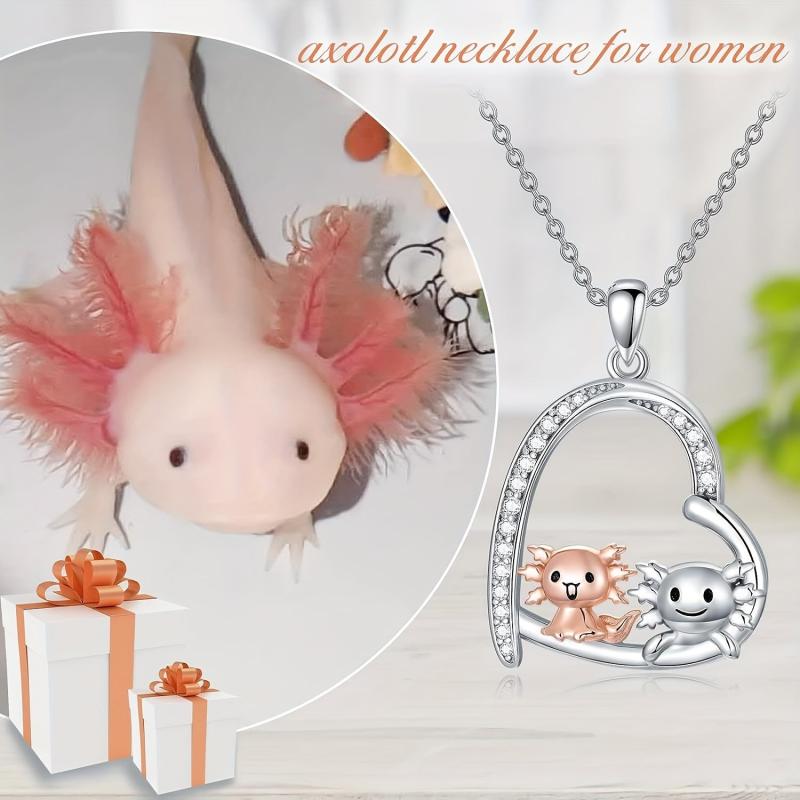 Charming Axolotl Heart Pendant Necklace - Axolotl Jewelry Gift