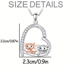 Charming Axolotl Heart Pendant Necklace - Axolotl Jewelry Gift