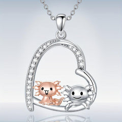 Charming Axolotl Heart Pendant Necklace - Axolotl Jewelry Gift